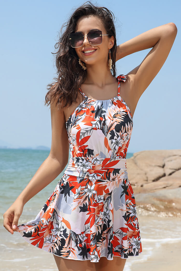 Halter High Neck Bandage One Piece Swimdress Shekini Halter High Neck Bandage One Piece Swimdress Shekini