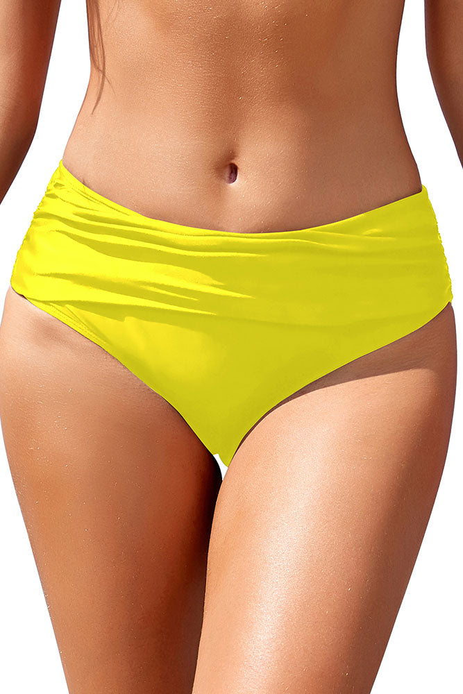 Full Coverage Ruched Mid Waisted Bikini Bottoms