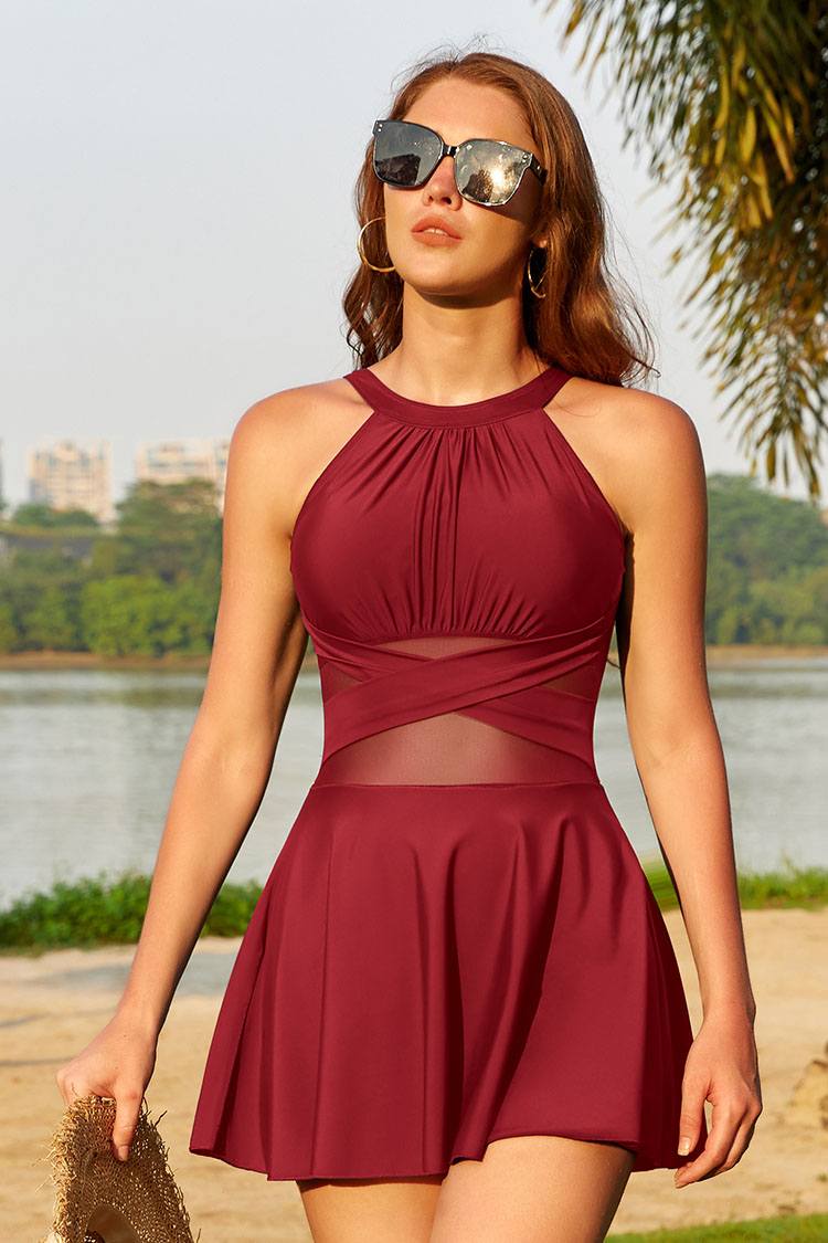 Mesh Crossover One Piece Swimwear