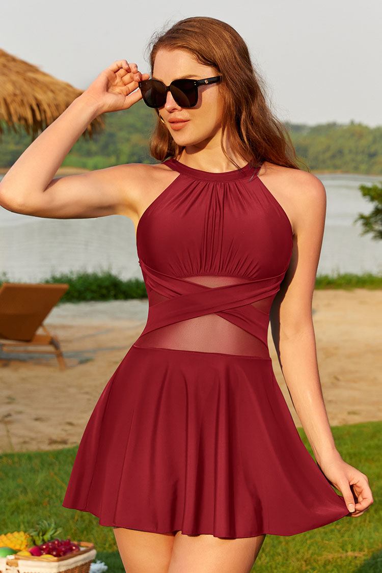 Mesh Crossover One Piece Swimwear