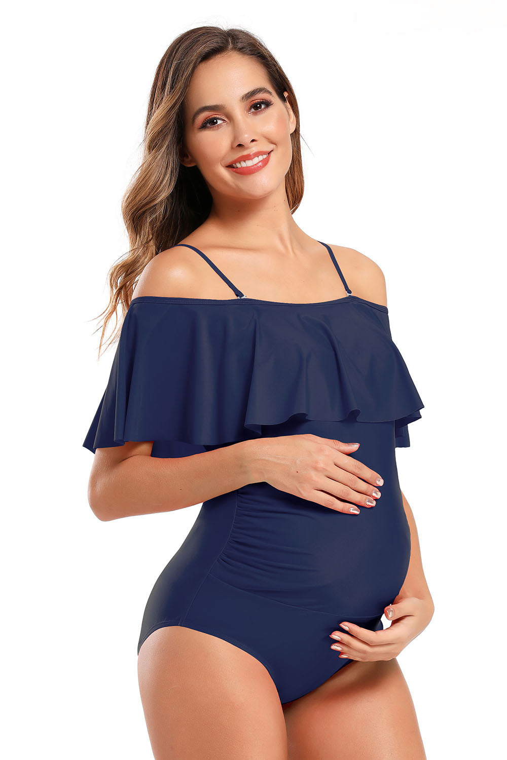 Off-Shoulder Ruffle Ruched Maternity One Piece Swimsuits