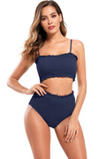 Shirred Bandeau High Waisted Bikini