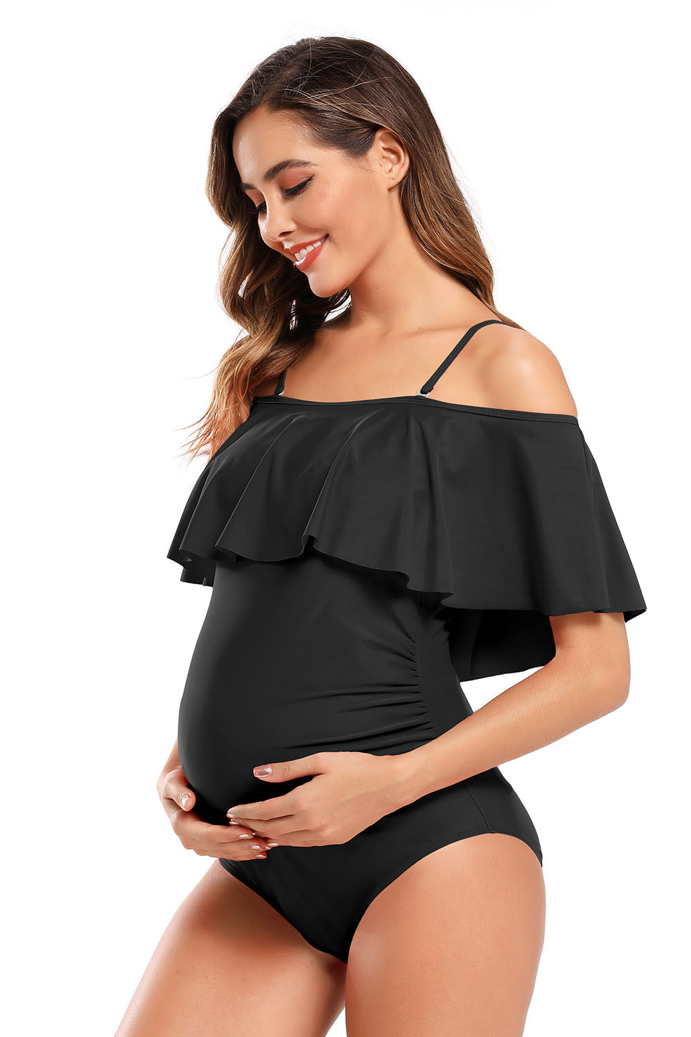 Off-Shoulder Ruffle Ruched Maternity One Piece Swimsuits