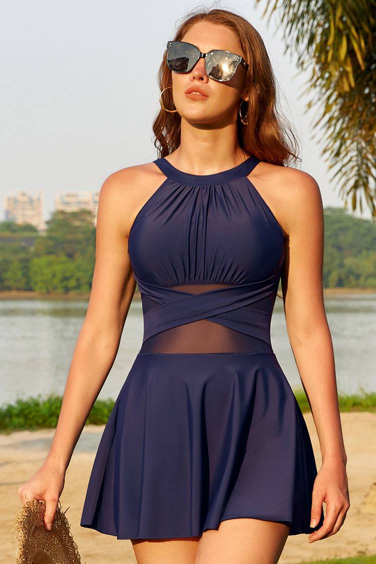 Mesh Crossover One Piece Swimwear