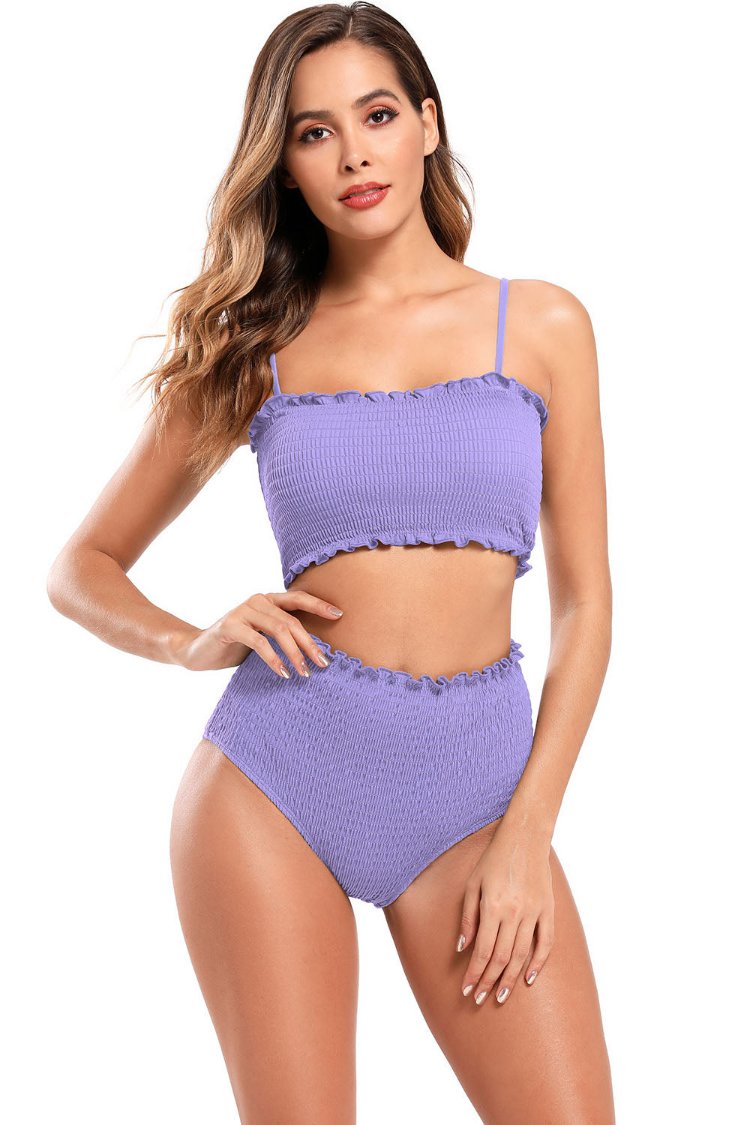 Shirred Bandeau High Waisted Bikini