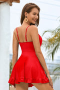 V-Front Skirt Side Tie Ruffled Swim Dresses