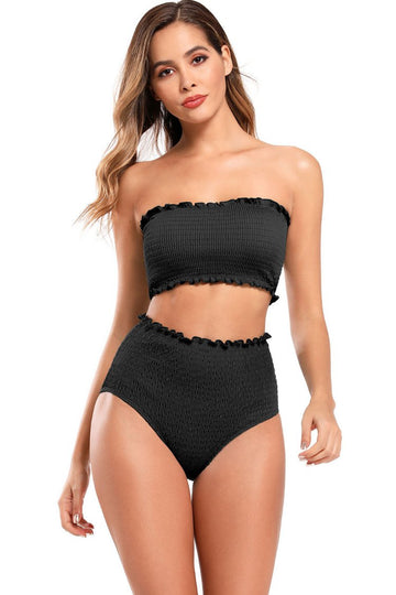 Shirred Bandeau High Waisted Bikini