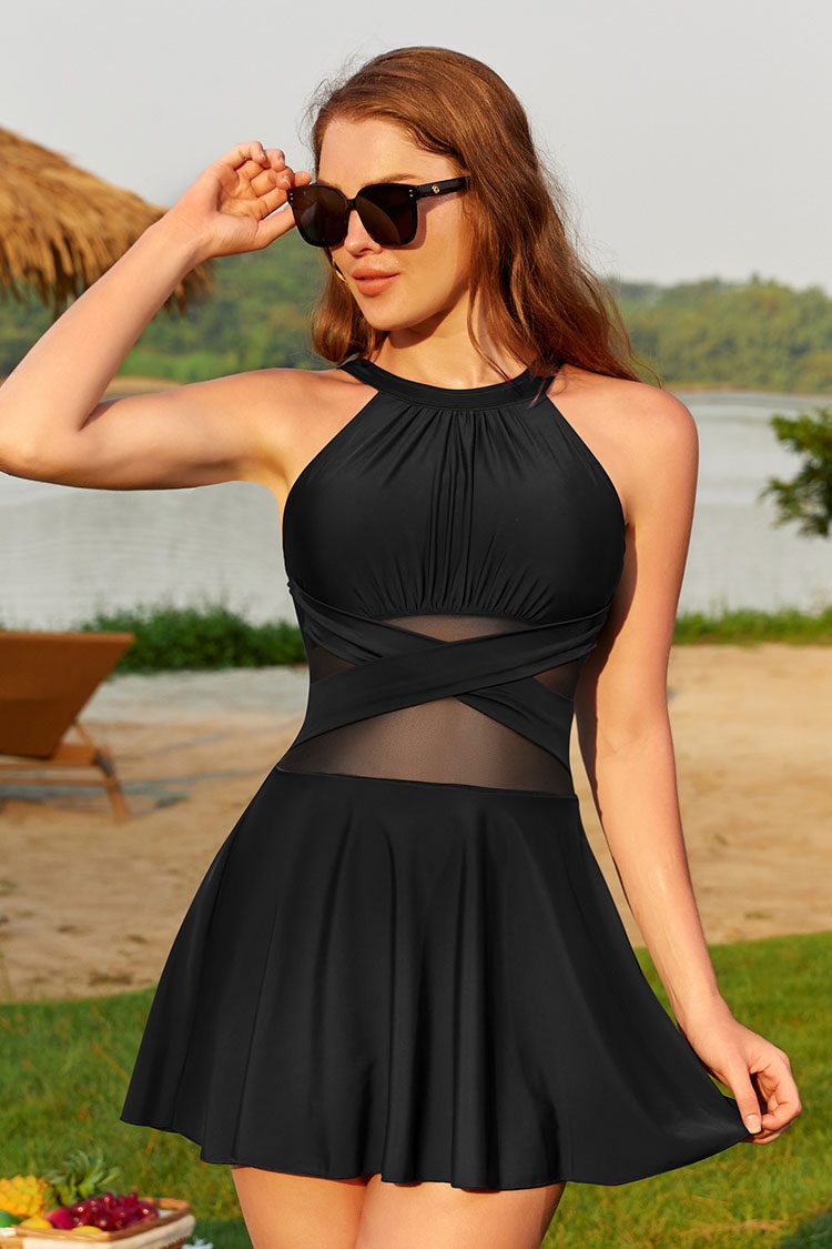 Mesh Crossover One Piece Swimwear