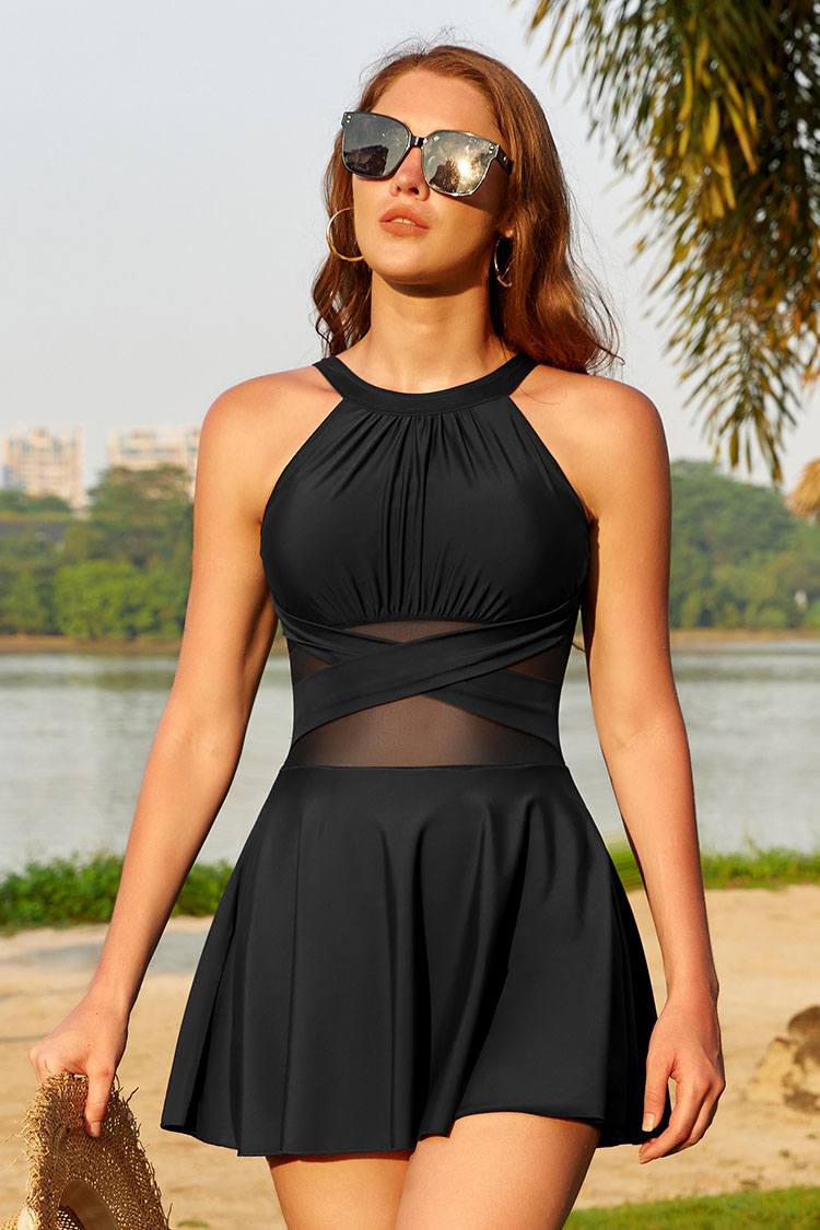 Mesh Crossover One Piece Swimwear