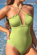 SHEKINI Halter Bandeau Bikini Tie Drawstring One Piece Bathing Suit