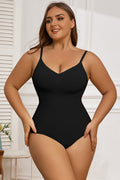 Women's V Neck Thong Bodysuit Seamless Tummy Control One Piece Shapewear