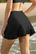 SHEKINI Ruffle Swim Skirt Built-in Swim Bottom Solid Swimdress