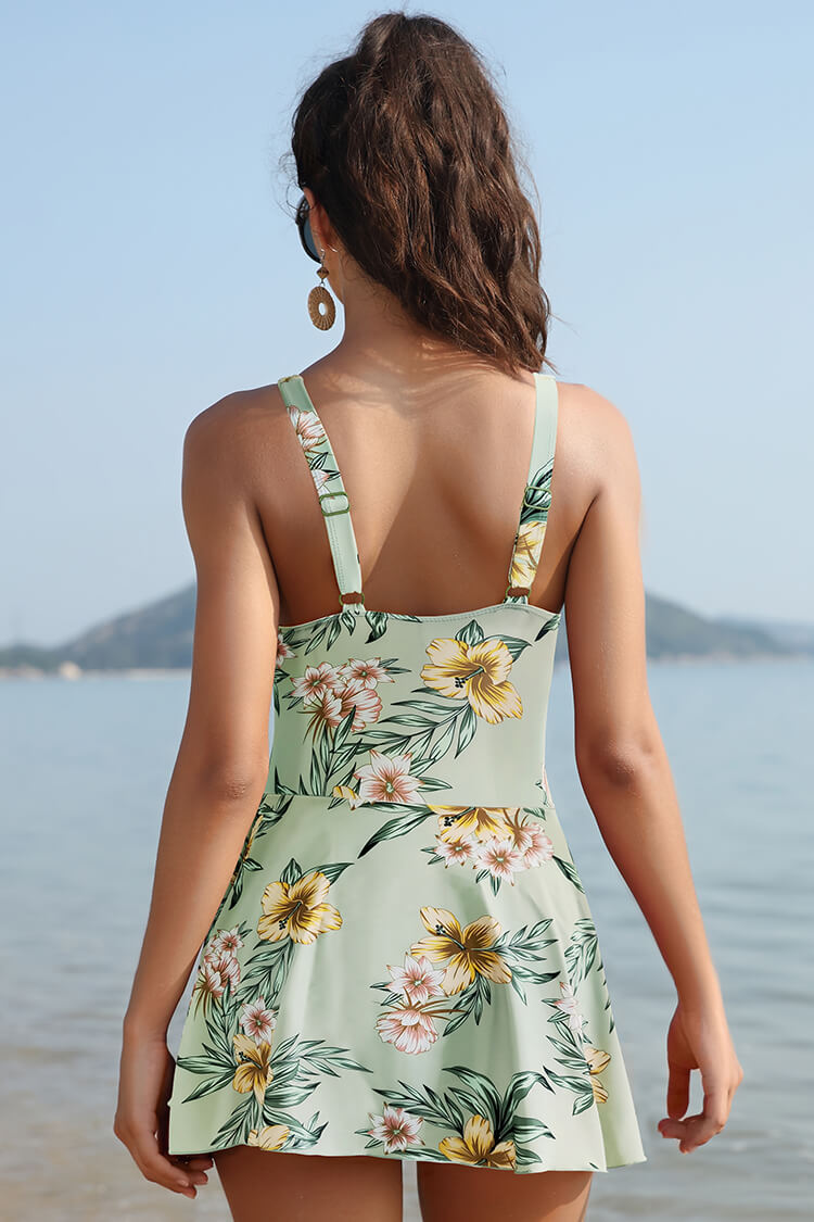 High Neck Ruched Swim Dresses For Women