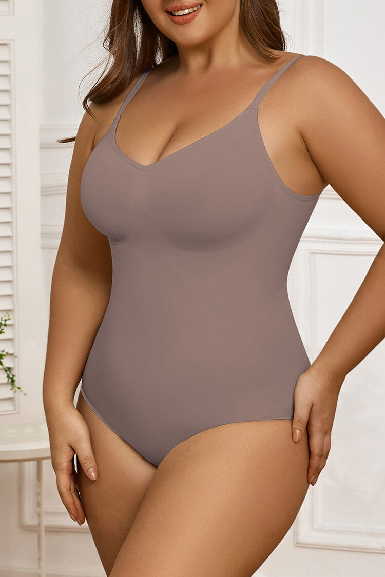 Women's V Neck Thong Bodysuit Seamless Tummy Control One Piece Shapewear