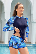 Rash Guard Swimsuit Two Piece Zip Up Long Sleeve Rahguard Shirts