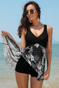 Twist Front Mesh Printing Swimdress