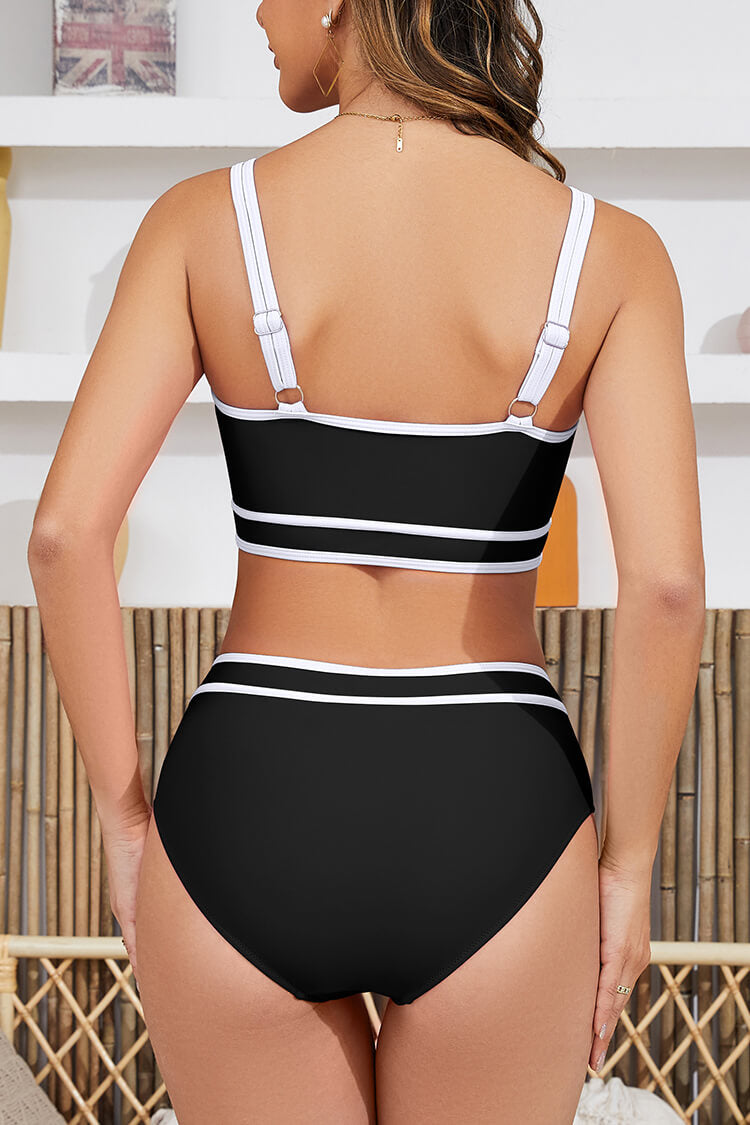 Women's Bikini Sets Sporty Two Piece Swimsuit Color Block Cute High Cut Bathing Suits