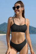 SHEKINI Shirred Bandeau Ruched High Waisted Bikini