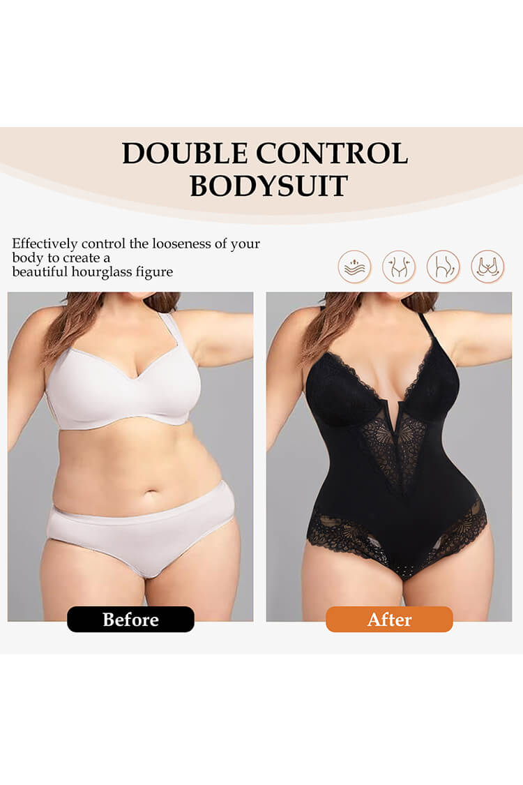 Lace Bodysuit Shapewear Tummy Control Body Shaper Womens V neck Tank Top Body Suit Thong Plus Size S-XXL