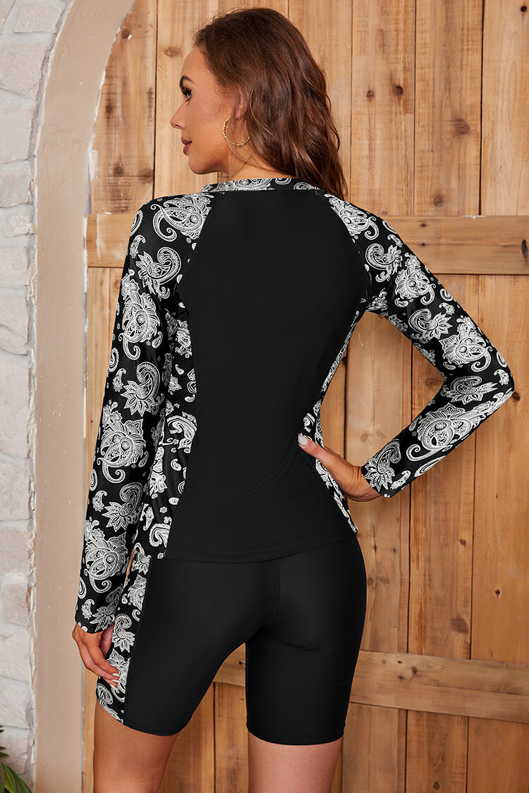 Women's 3 Piece Rash Guard Long Sleeve Swimsuits Zip Bathing Suits with Pants UPF 50+ Shirt