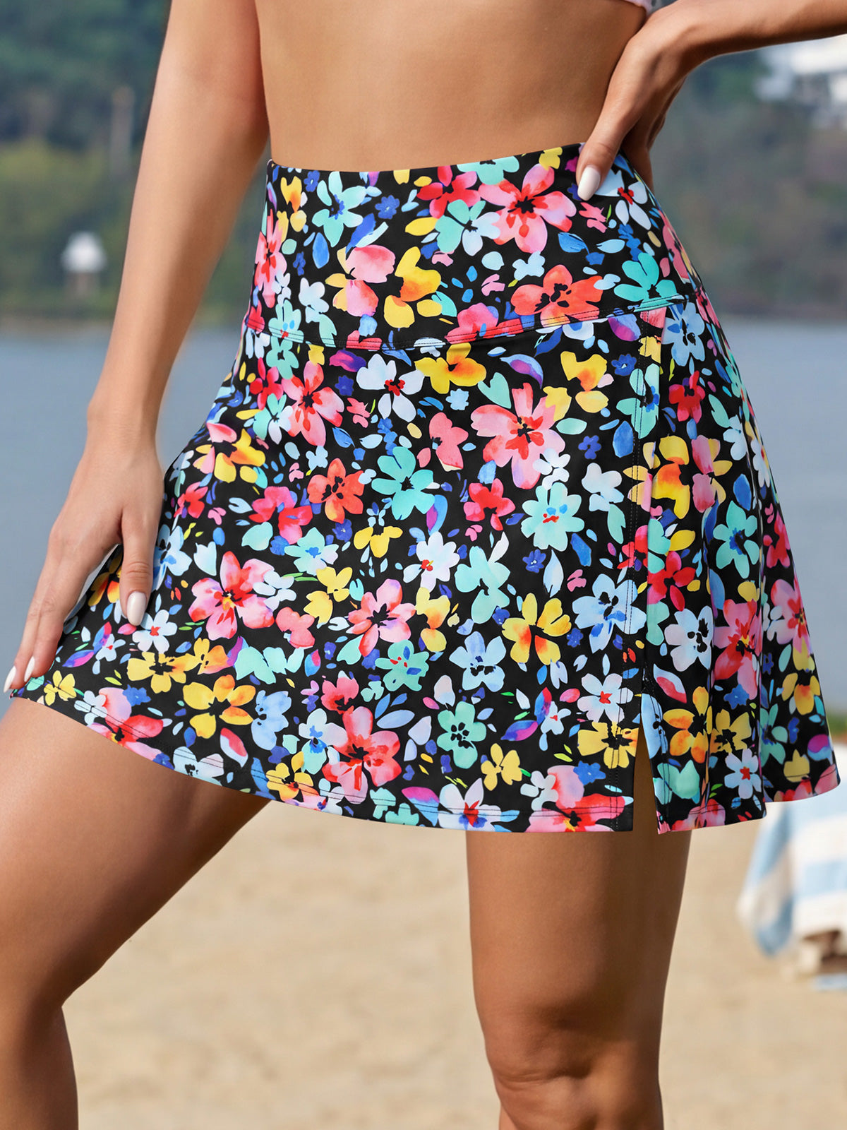 Women's High Waisted Swim Skirt with Side Slit