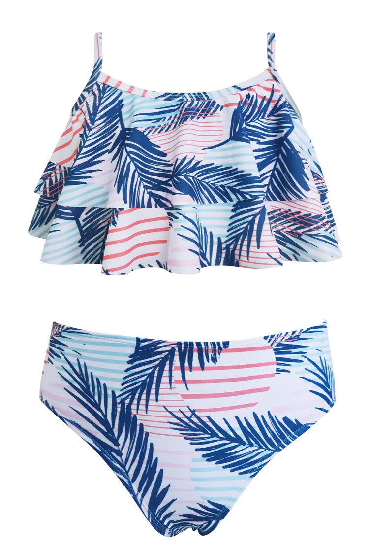 Ruffle Flounce Floral Print Girls Swimsuits