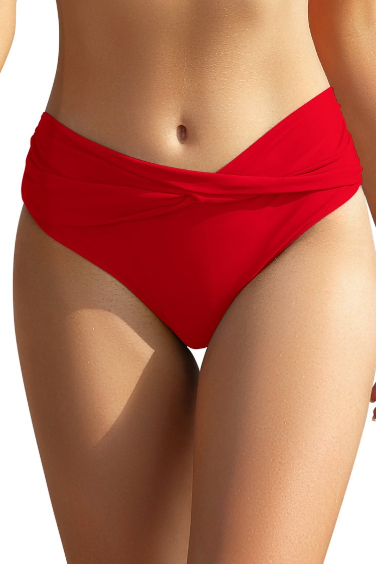 Twist Front Mid-waist Solid Bikini Bottoms