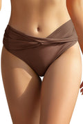 Twist Front Mid-waist Solid Bikini Bottoms