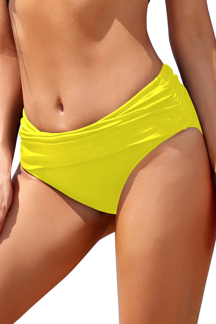 Full Coverage Ruched Mid Waisted Bikini Bottoms