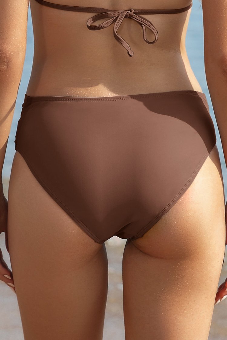 Twist Front Mid-waist Solid Bikini Bottoms