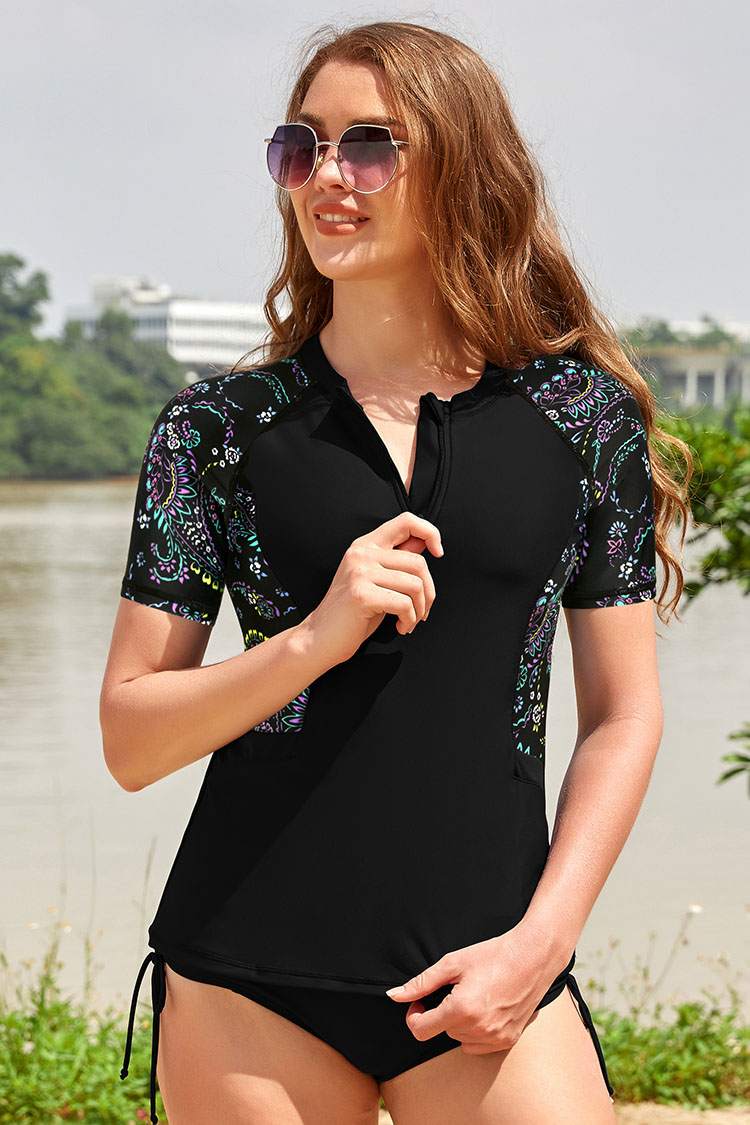 Zipper Short-Sleeve sports Swim Top