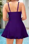 V-Front Skirt Side Tie Ruffled Swim Dresses