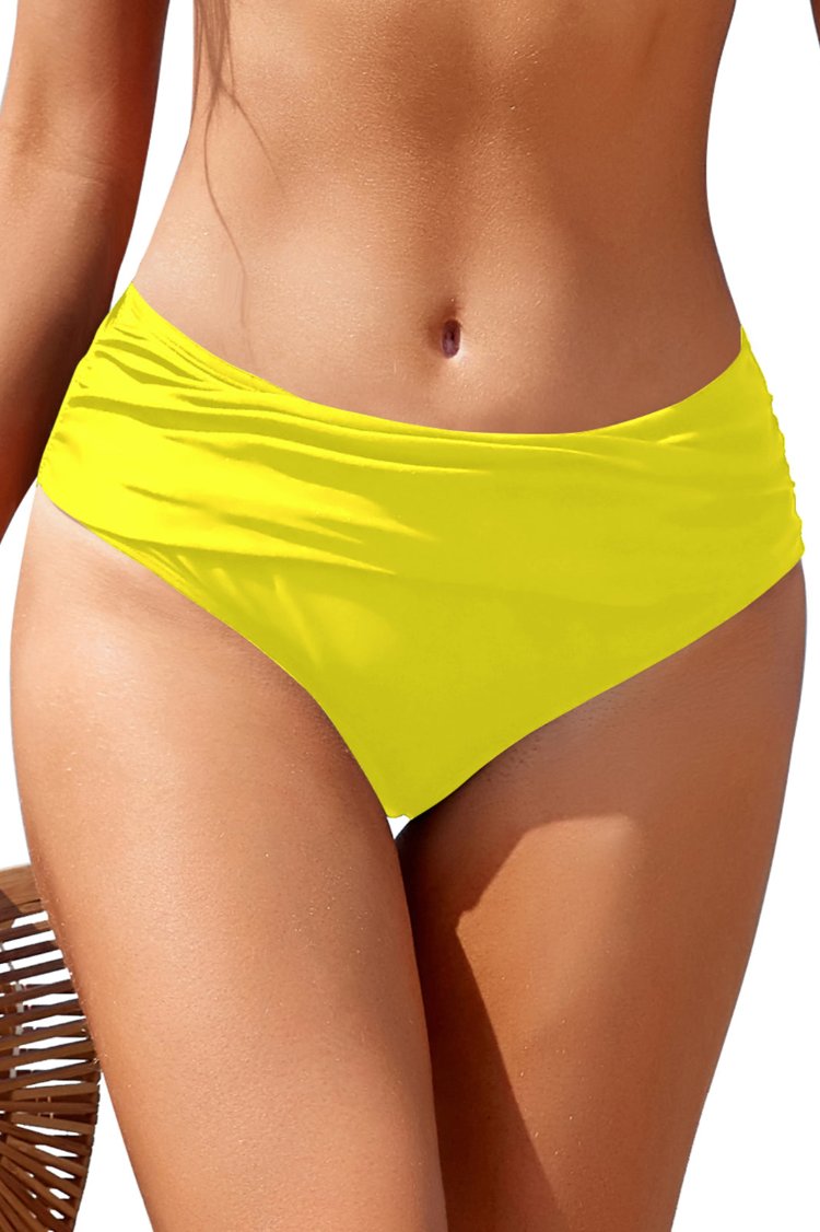 Full Coverage Ruched Mid Waisted Bikini Bottoms