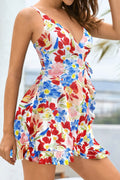 V-Front Skirt Side Tie Ruffled Swim Dresses