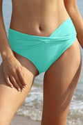 Twist Front Mid-waist Solid Bikini Bottoms