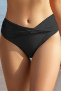 Twist Front Mid-waist Solid Bikini Bottoms