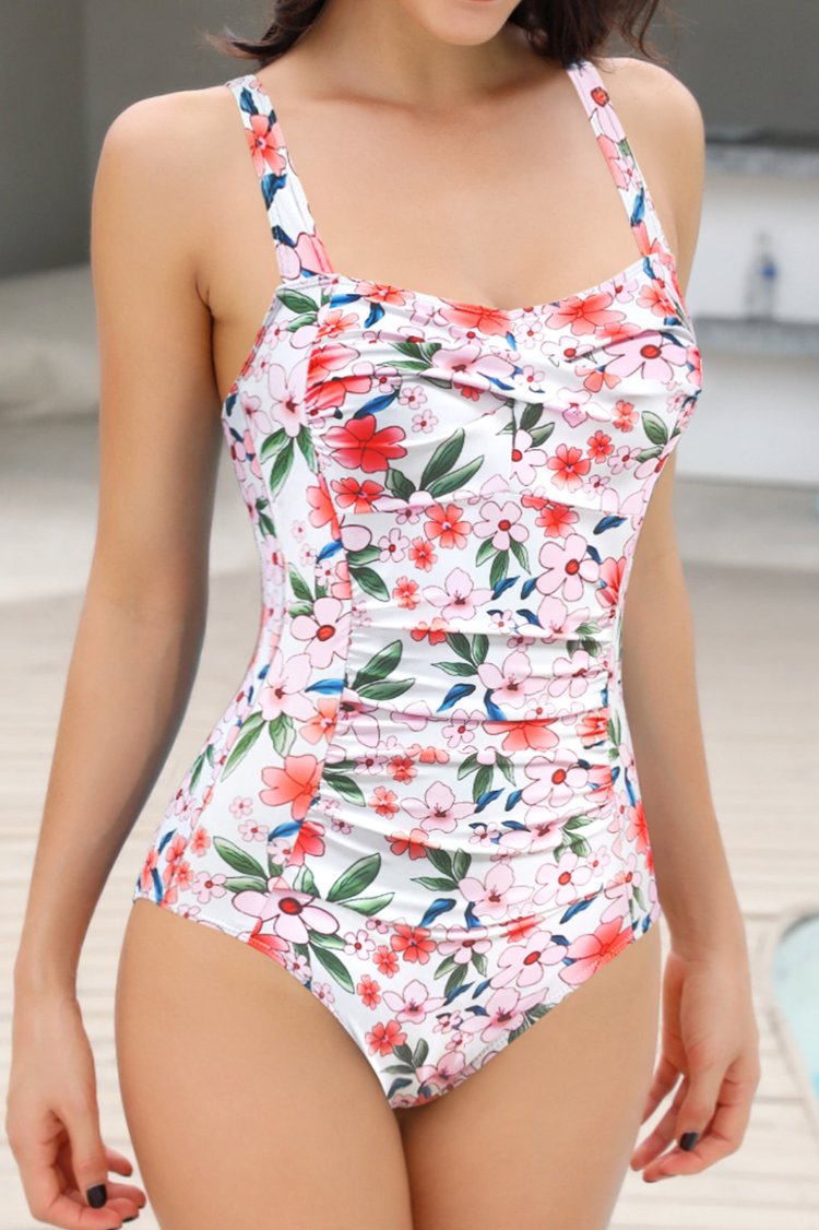 Vintage Shirred Front Sexy One Piece Swimsuit