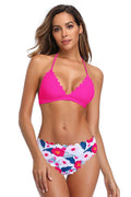 Floral Print Scalloped Triangle Halter Bikini