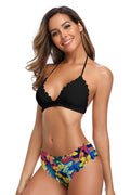 Floral Print Scalloped Triangle Halter Bikini