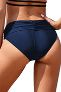 Full Coverage Ruched Mid Waisted Bikini Bottoms