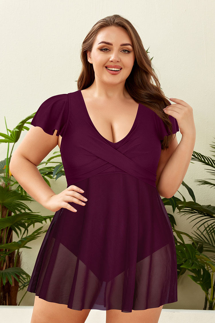 Women's Swimdress Crossover Pleated Neckline