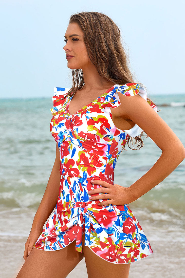 Women's Ruffle V Neck Swimsuit