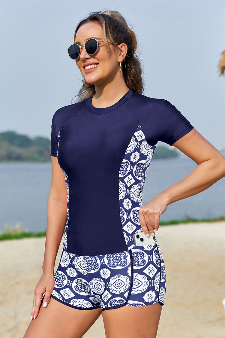 Women's Short Sleeve Rash Guard 2 Pieces Swimsuit