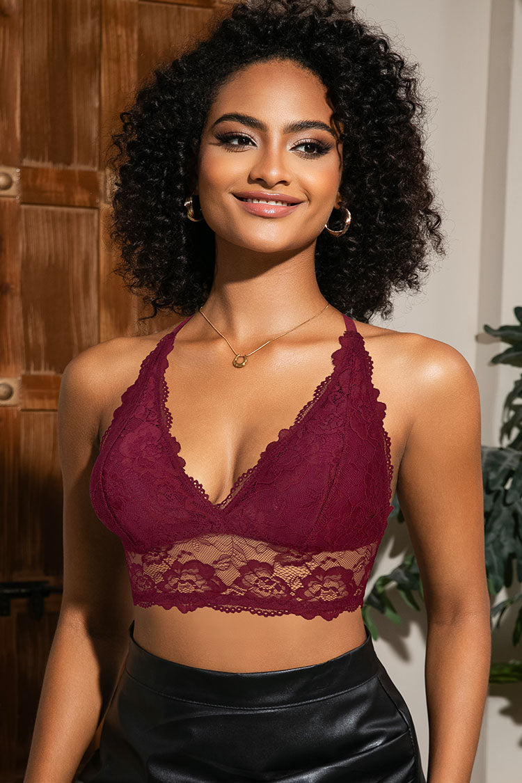 Women Wireless V Neck Longline Crop Lace Bra