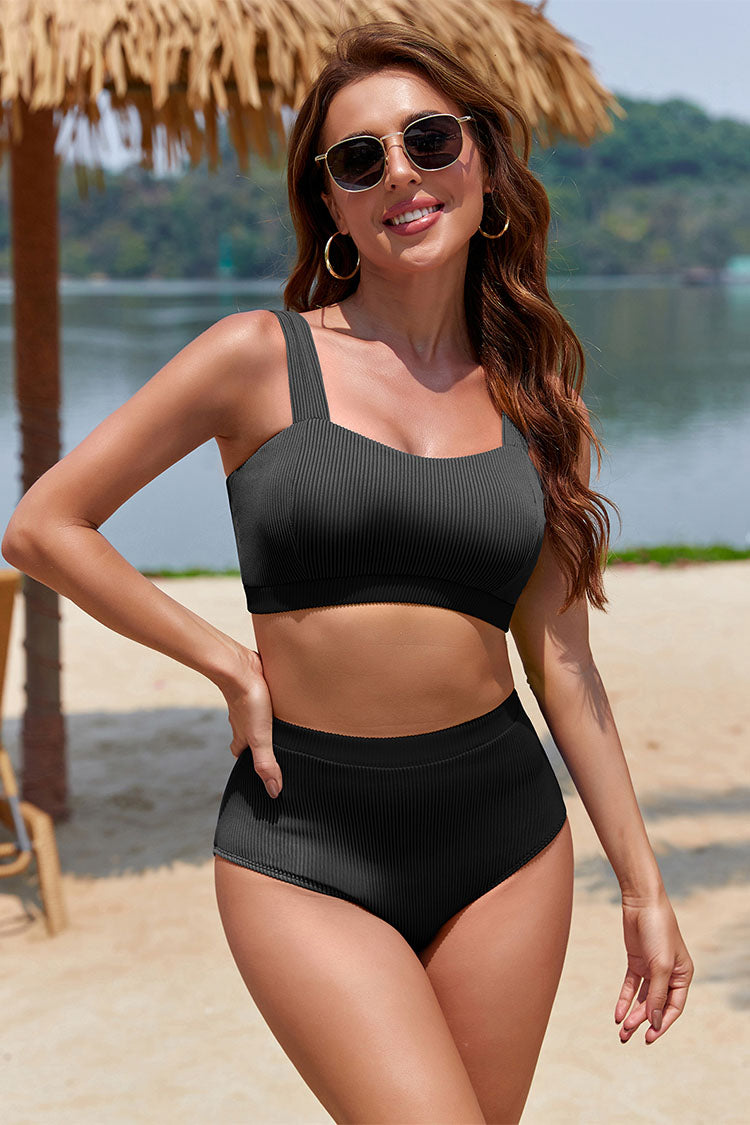 Women's Ribbed Color Block 2 Piece Swimsuits
