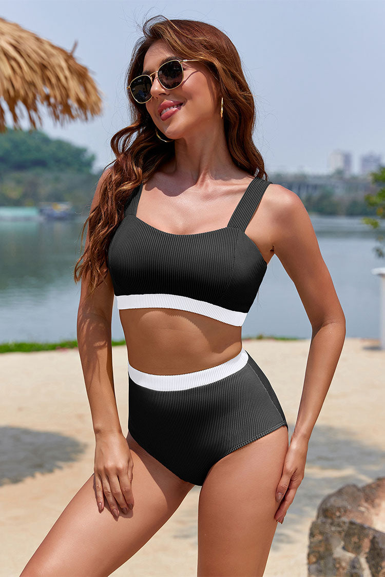 Women's Ribbed Color Block 2 Piece Swimsuits