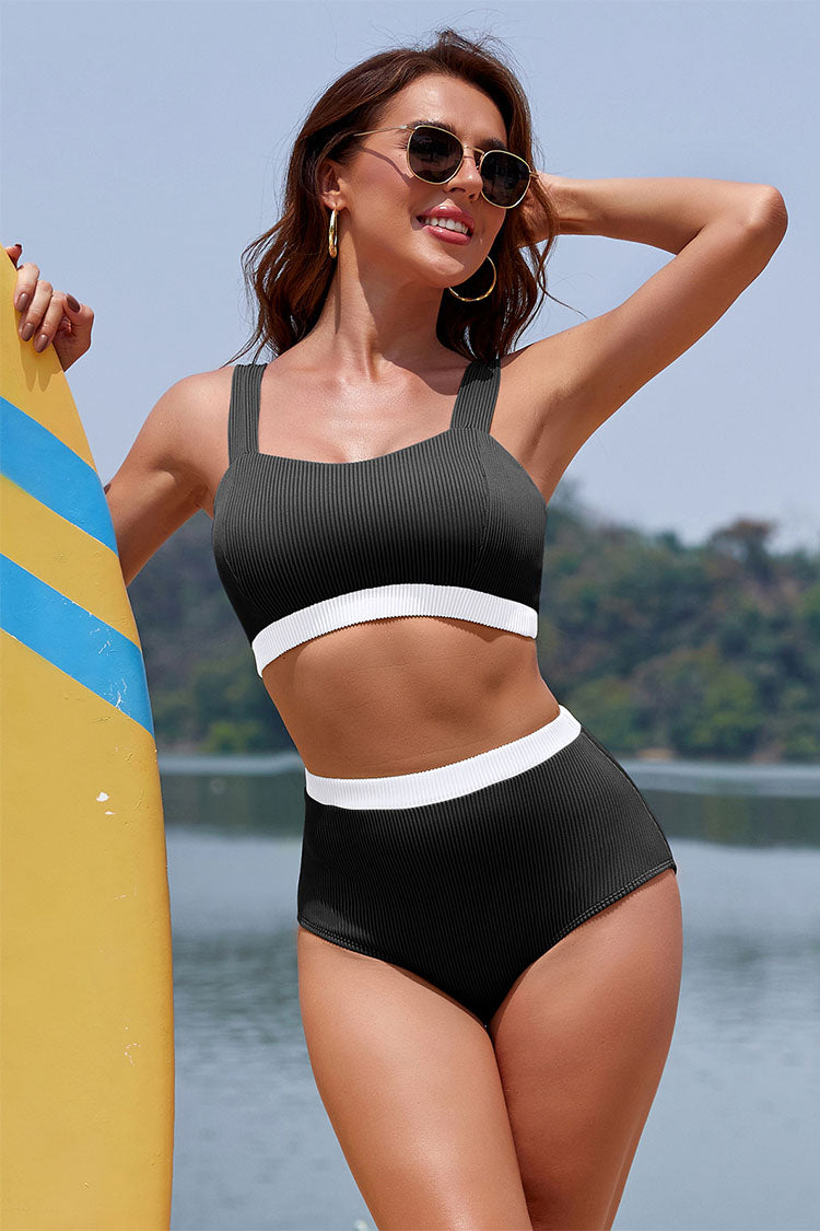 Women's Ribbed Color Block 2 Piece Swimsuits