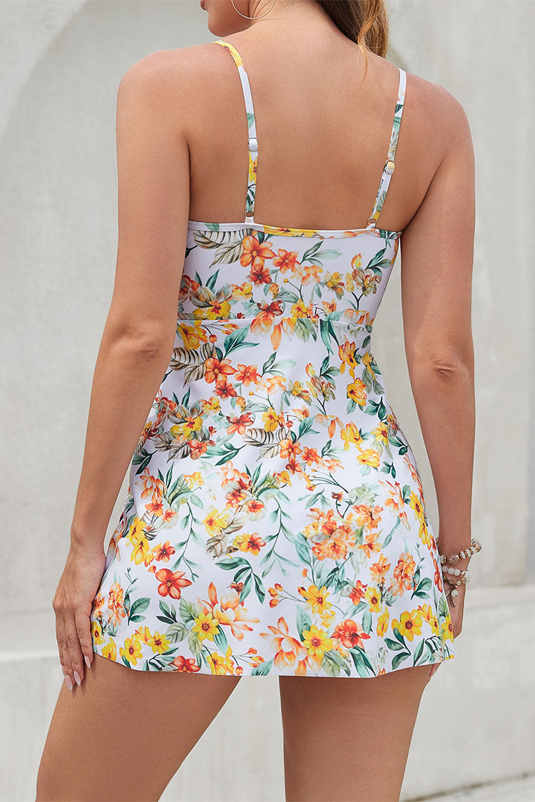 Women's V Neck Twist Ruched Swim Skirt