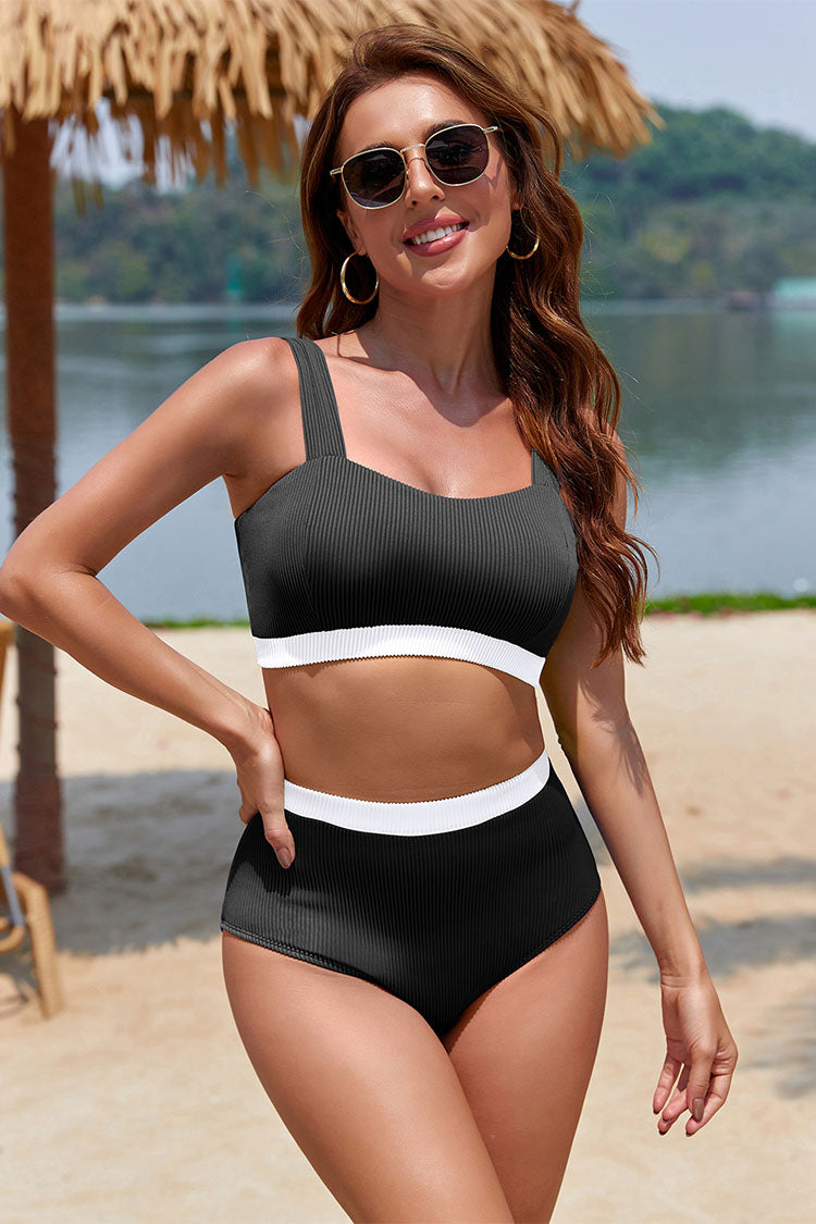 Women's Ribbed Color Block 2 Piece Swimsuits