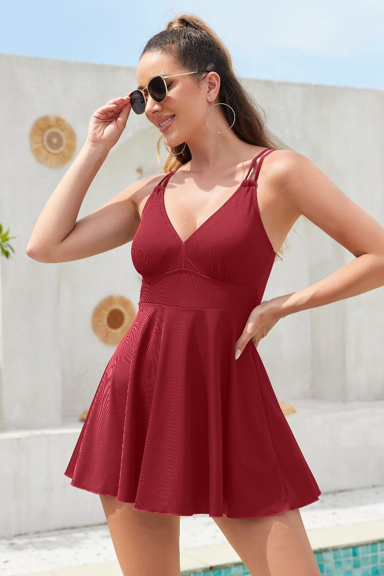 Swimdress for Women Padded One Piece Skirted Backless Swimsuit – Shekini
